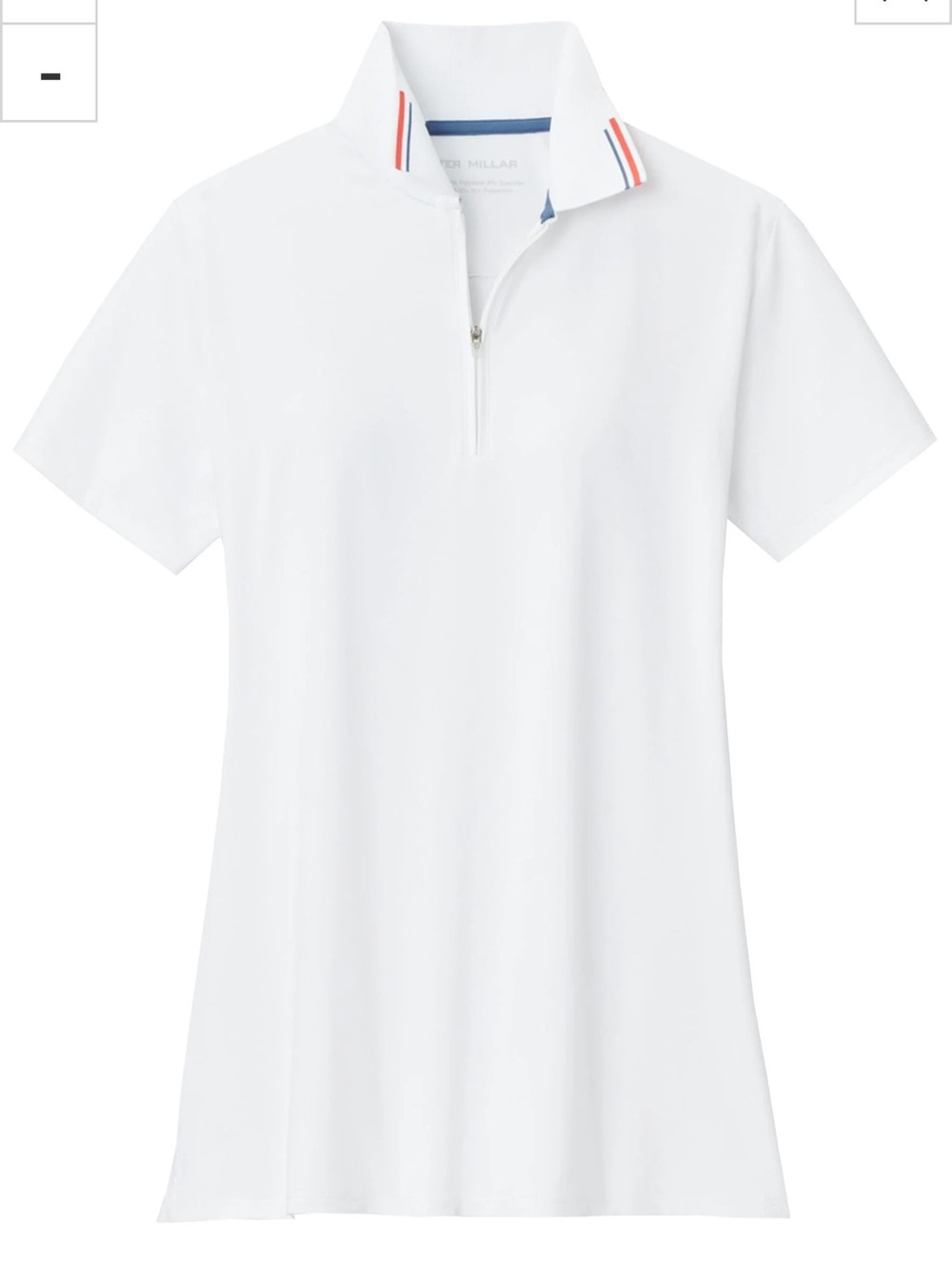 Ladies’ Peter Millar White Performance Top with Blue Trim